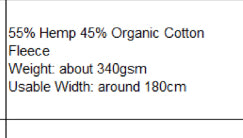 Hemp / Organic Cotton 340gsm Fleece Fabric